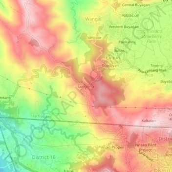 Топографическая карта Longlong, высота, рельеф