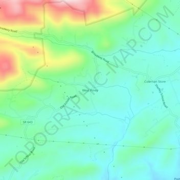 Топографическая карта West Piney, высота, рельеф
