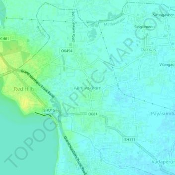 Топографическая карта Alinjivakkam, высота, рельеф