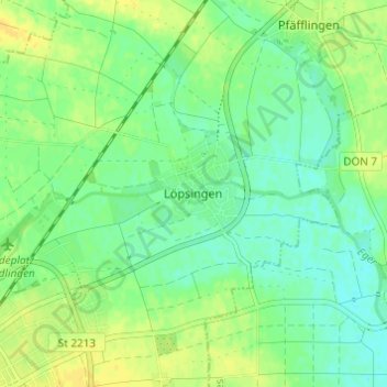 Топографическая карта Löpsingen, высота, рельеф