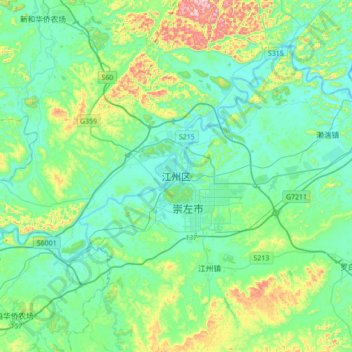 Топографическая карта Jiangzhou, высота, рельеф