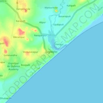 Топографическая карта Gopalpur, высота, рельеф