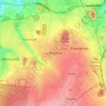 Топографическая карта La Bouverie, высота, рельеф