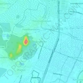 Топографическая карта Erumaiyur, высота, рельеф