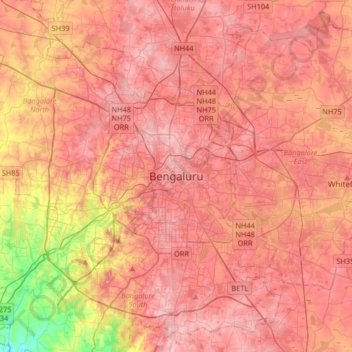 Топографическая карта Bengaluru, высота, рельеф