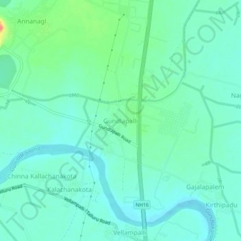 Топографическая карта Gundlapalli, высота, рельеф