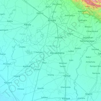 Топографическая карта Kurukshetra, высота, рельеф