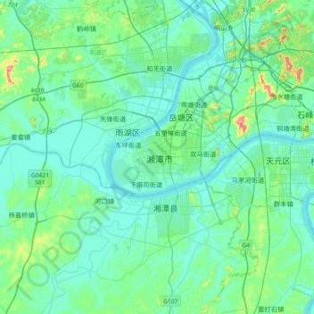 Топографическая карта 湘潭市, высота, рельеф