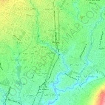 Топографическая карта Sukoharjo, высота, рельеф