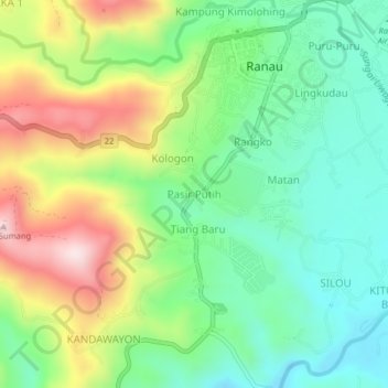 Топографическая карта Pasir Putih, высота, рельеф