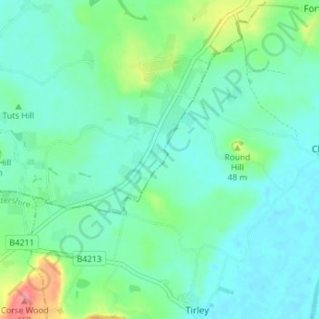 Топографическая карта Corse Lawn, высота, рельеф