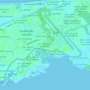 Топографическая карта COL. FRANCISCO I. MADERO, высота, рельеф