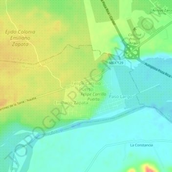 Топографическая карта Felipe Carrillo Puerto, высота, рельеф