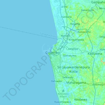 Топографическая карта Colombo, высота, рельеф