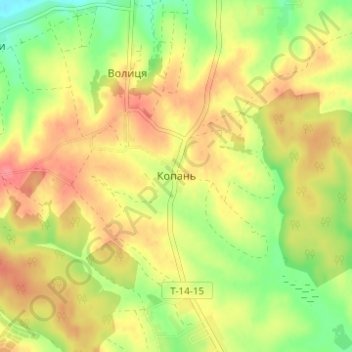 Топографическая карта Копань, высота, рельеф