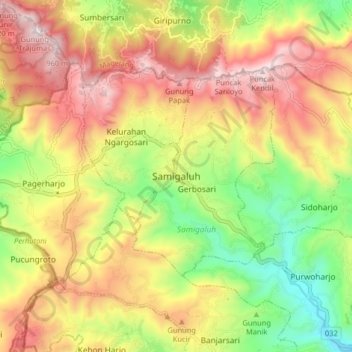 Топографическая карта Samigaluh, высота, рельеф