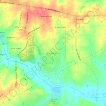 Топографическая карта Shannon Acres, высота, рельеф