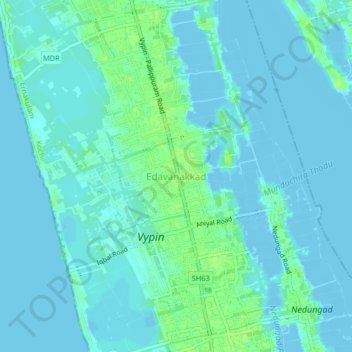 Топографическая карта Edavanakkad, высота, рельеф