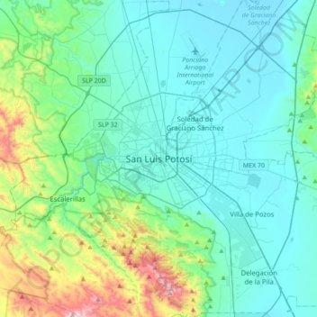 Топографическая карта San Luis Potosí, высота, рельеф