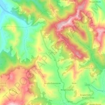 Топографическая карта Gonengo, высота, рельеф