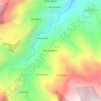 Топографическая карта Dunukebedda, высота, рельеф
