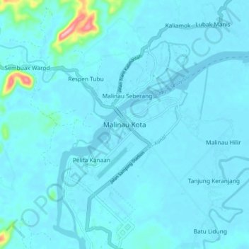 Топографическая карта Malinau Kota, высота, рельеф