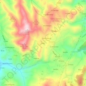 Топографическая карта Teggio, высота, рельеф