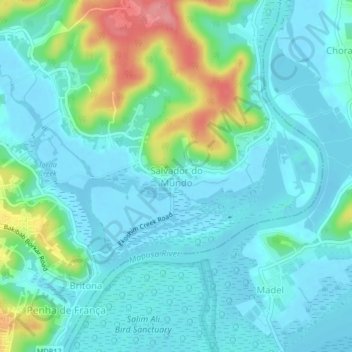 Топографическая карта Salvador do Mundo, высота, рельеф