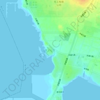 Топографическая карта 厦兰社区, высота, рельеф