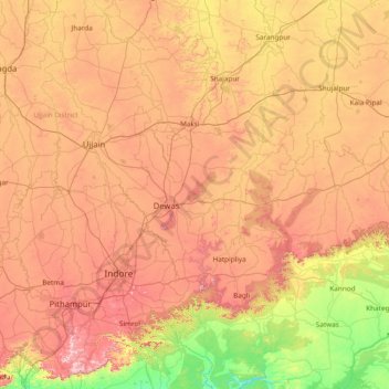 Топографическая карта Dewas, высота, рельеф