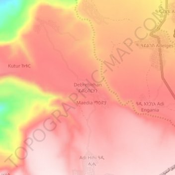 Топографическая карта Debrebirhan, высота, рельеф