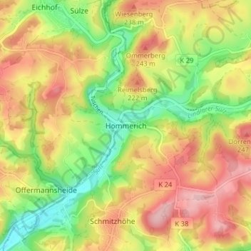 Топографическая карта Hommerich, высота, рельеф