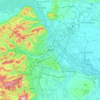 Топографическая карта Vienna, высота, рельеф