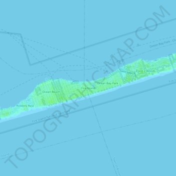Топографическая карта Fire Island, высота, рельеф