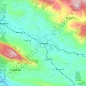 Топографическая карта Pelmadulla, высота, рельеф