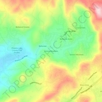 Топографическая карта Sonora Meadows, высота, рельеф