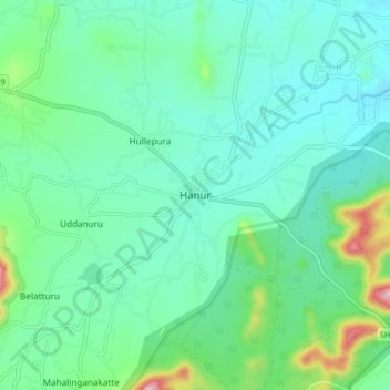 Топографическая карта Hanur, высота, рельеф