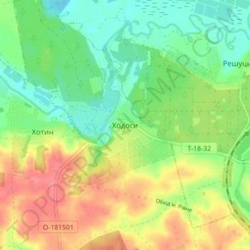 Топографическая карта Ходосы, высота, рельеф