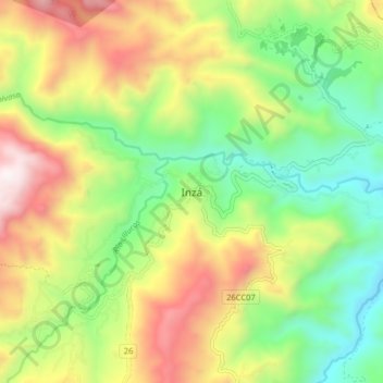 Топографическая карта Inzá, высота, рельеф