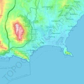 Топографическая карта Calp, высота, рельеф