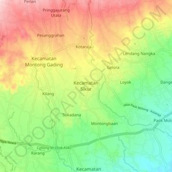 Топографическая карта Kecamatan Sikur, высота, рельеф