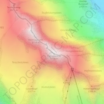 Топографическая карта Гросглокнер, высота, рельеф
