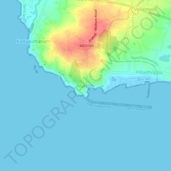 Топографическая карта Muttom, высота, рельеф