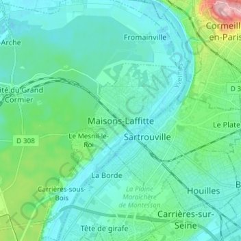 Топографическая карта Maisons-Laffitte, высота, рельеф