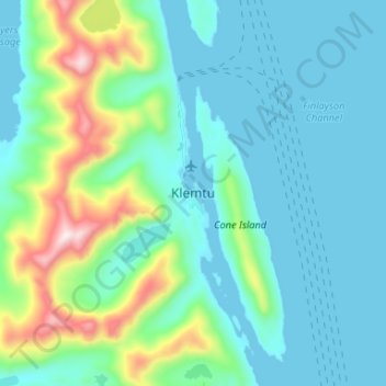 Топографическая карта Klemtu, высота, рельеф