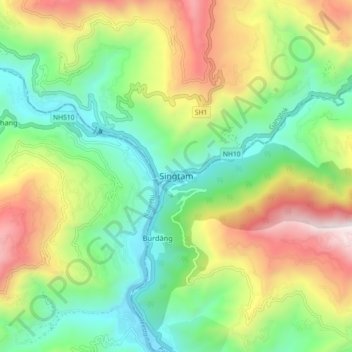 Топографическая карта Singtam, высота, рельеф