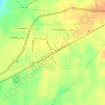 Топографическая карта Bearden, высота, рельеф