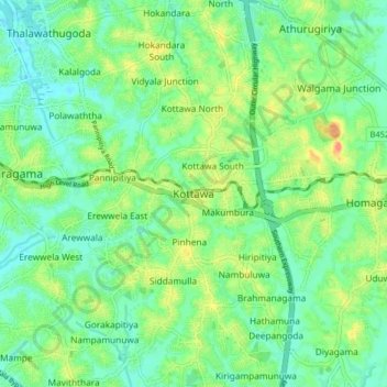 Топографическая карта Kottawa, высота, рельеф