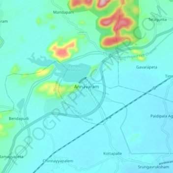 Топографическая карта Annavaram, высота, рельеф