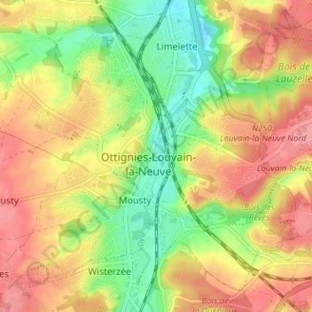 Топографическая карта Ottignies, высота, рельеф